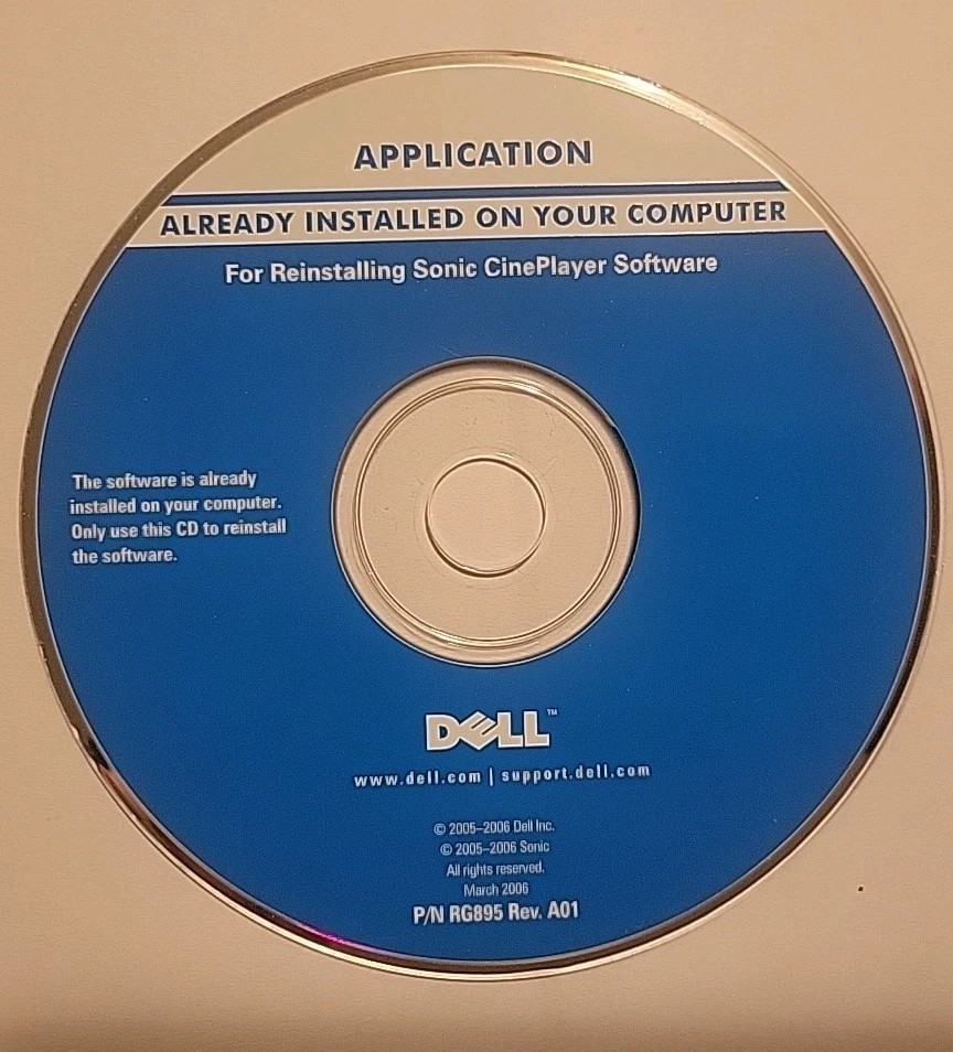 Dell Reinstalling Sonic CinePlayer Software Application CD 2005-06 Loose Disc