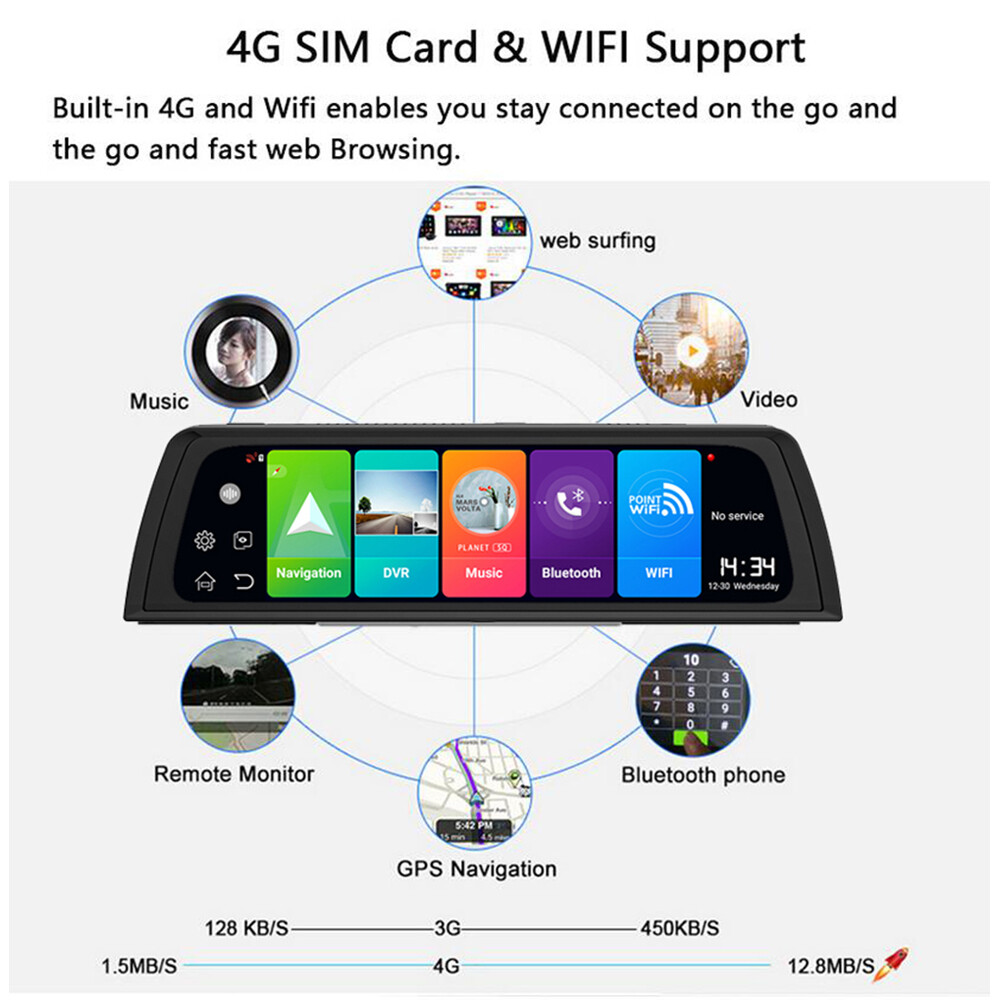 Gps Navigation Car DVR Camera Dashcam 4G ADAS Android 8.1 Center Console Mirror