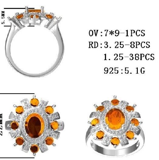 Sterling Silver Semi Mount Ring Setting Oval OV 9x7mm