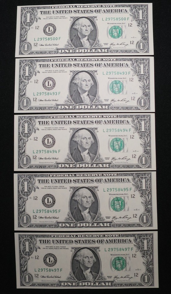 (5) 2006 Series Dollar Bill miscut Error Smaller Then Regular Bills