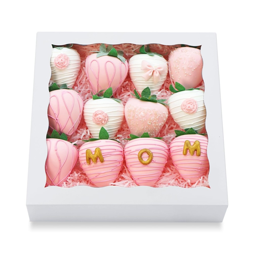 50pcs 8x8x2 Inch White Bakery Boxes Pie Boxes Cookie Box with window Chocolat...