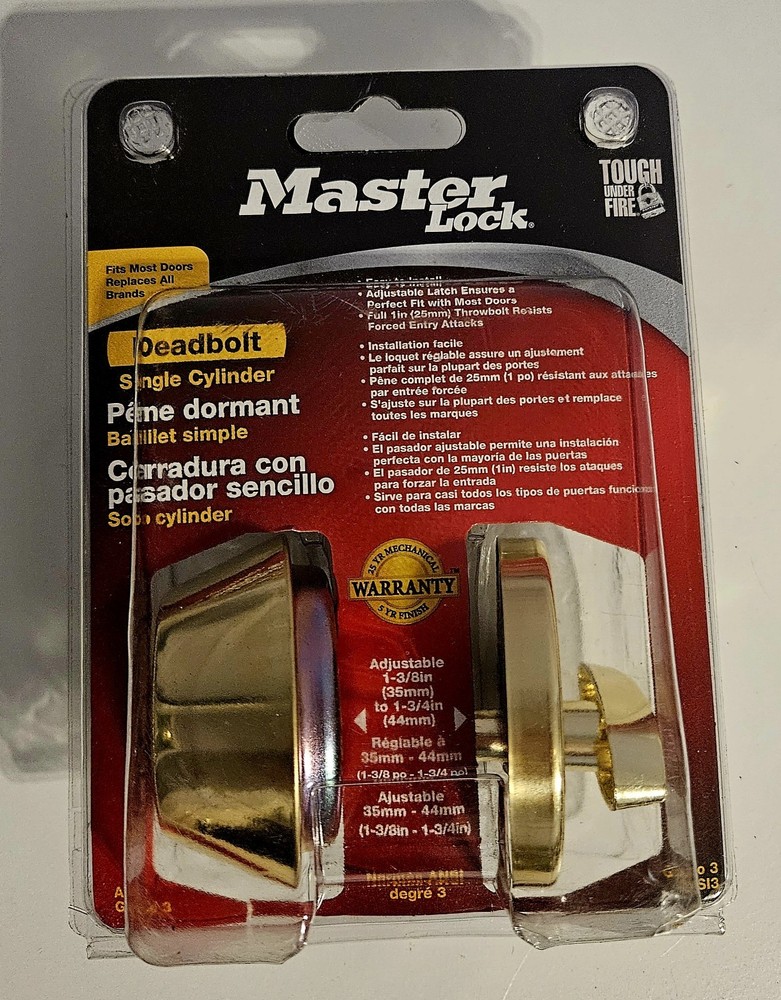 Masterlock Deadbolt Single Cylinder Adjustable Brass ANSI 3 NEW IN BOX!