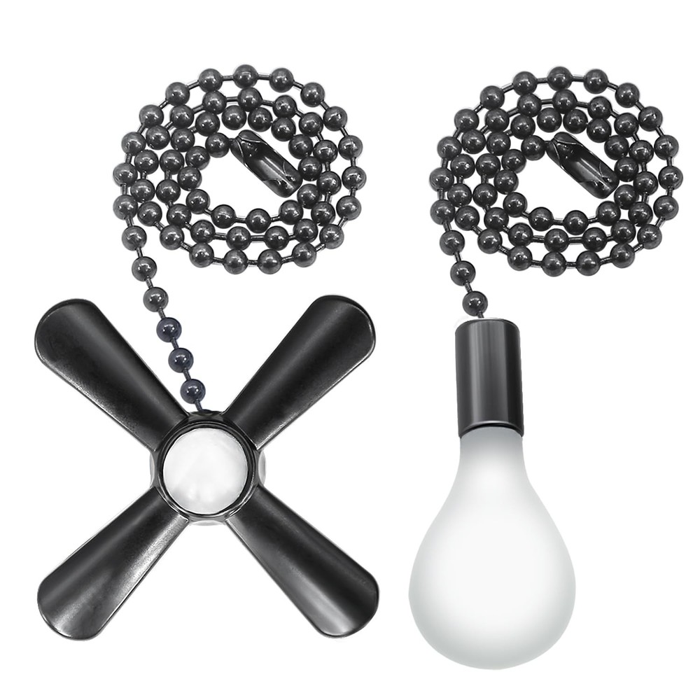 Dotlite Black Ceiling Fan Pull Chain Set, 2Pack 3mm Diameter 12 inches,