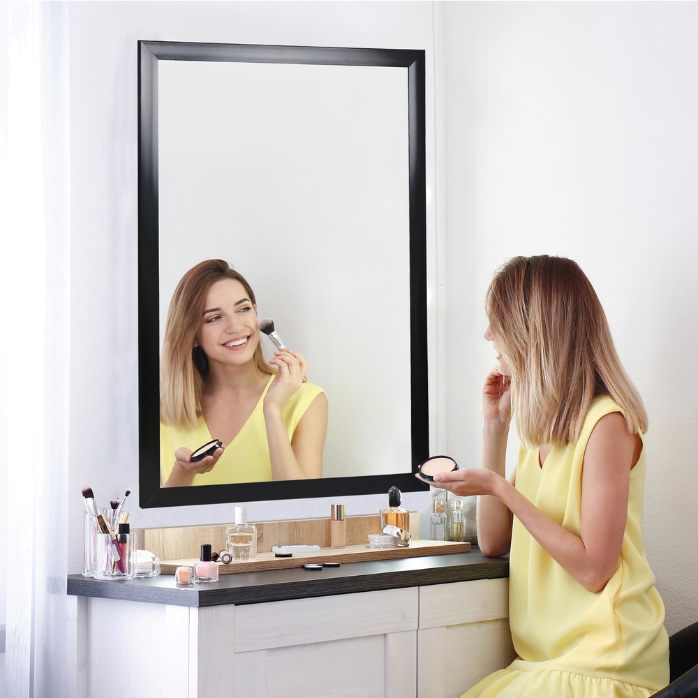 2PCS 24"x36"Black Wall Vanity Mirror MDF Backplane Right Angled PS Framed Home