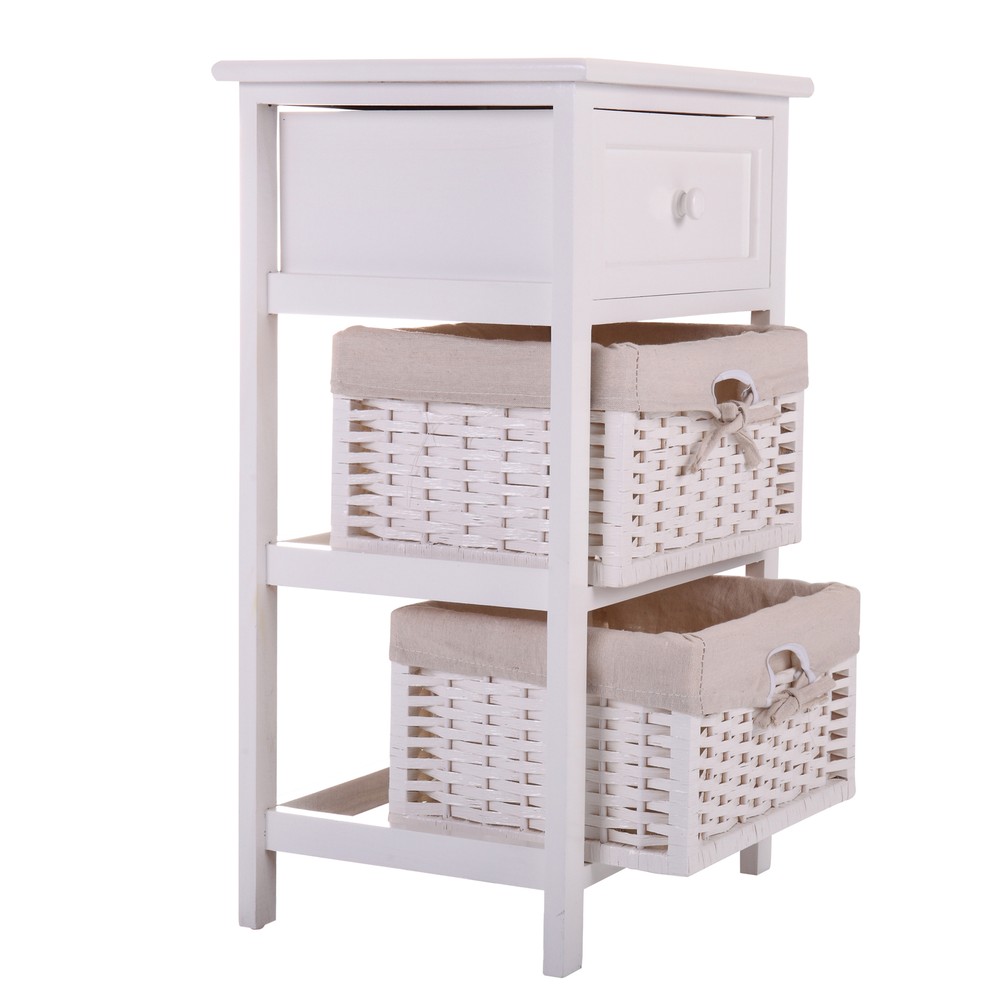 Bedside Table Modern End Table Tall Legs One Drawer Nightstand Baskets Storage