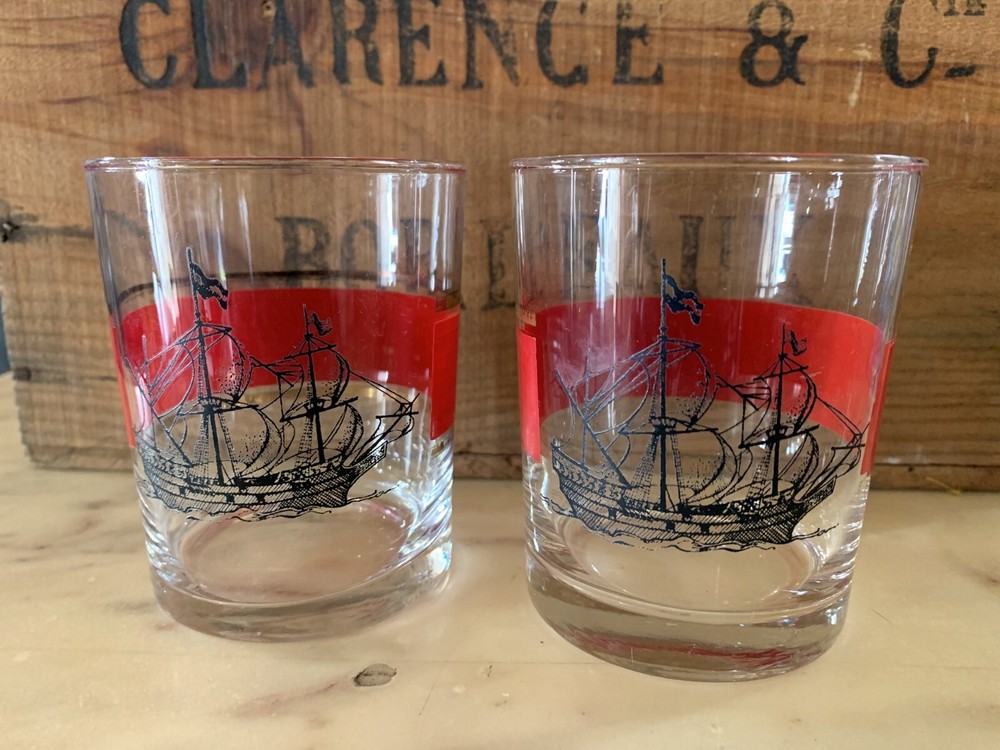 2x VINTAGE SAILING ADVERTISING GLASSES
