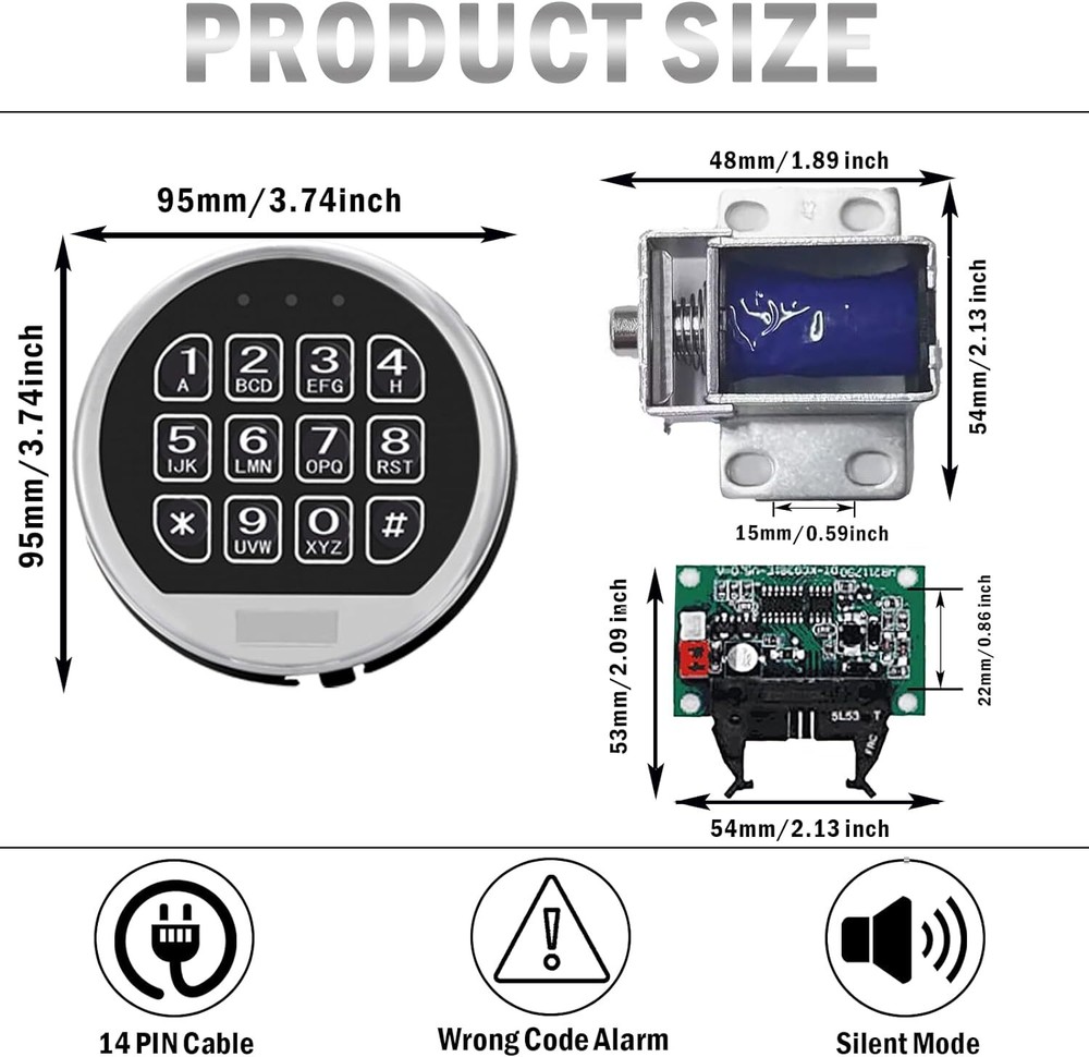 Gun Safe Lock Replacement Solenoid Lock Chrome Digital Keypad Electronic Lock