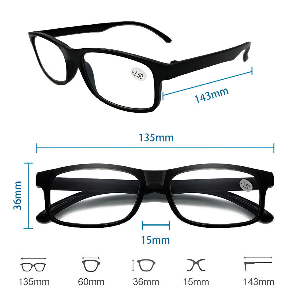 4 PK Mens Rectangular Blue Light Blocking Reading Glasses Spring Hinge Readers