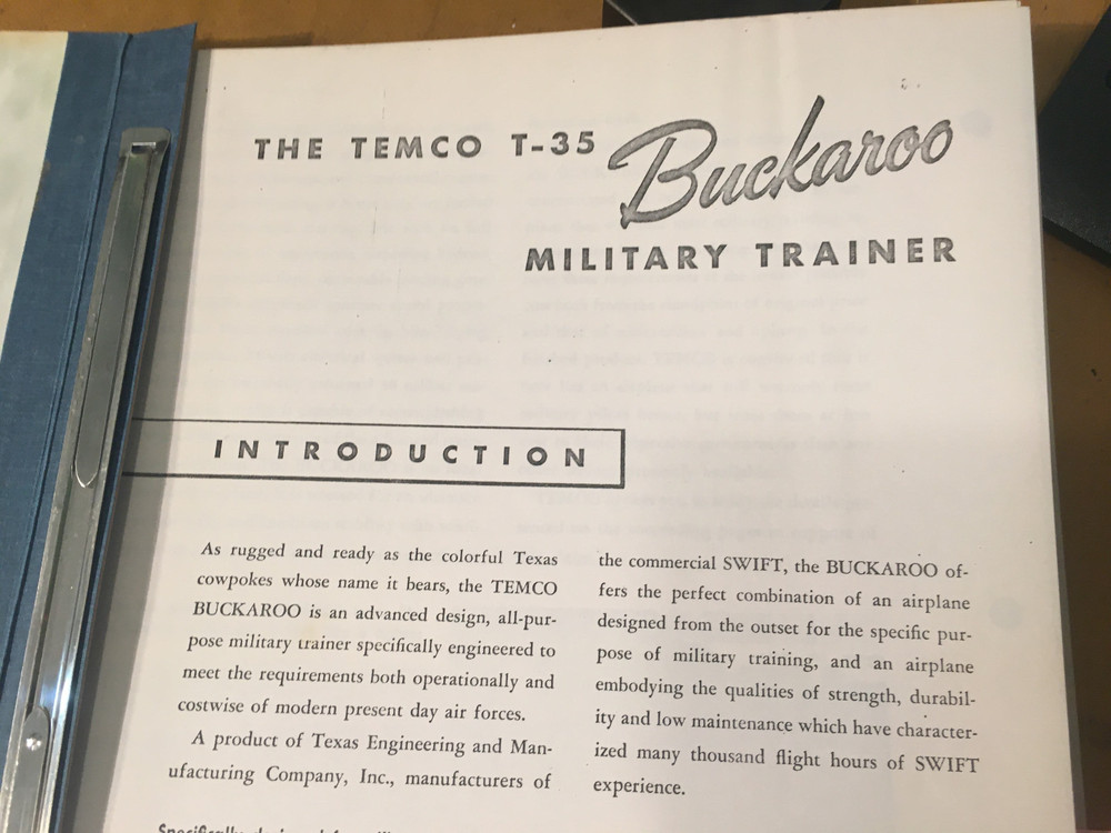 Temco T-35, TE-1A, TE-A Buckaroo Pilot's Flight Operating Instructions