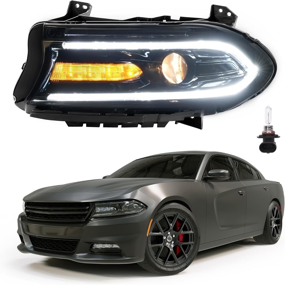 Left Headlight Assembly DRL W/Bulbs Compatible with 2015-2023 Dodge Charger W/Fa
