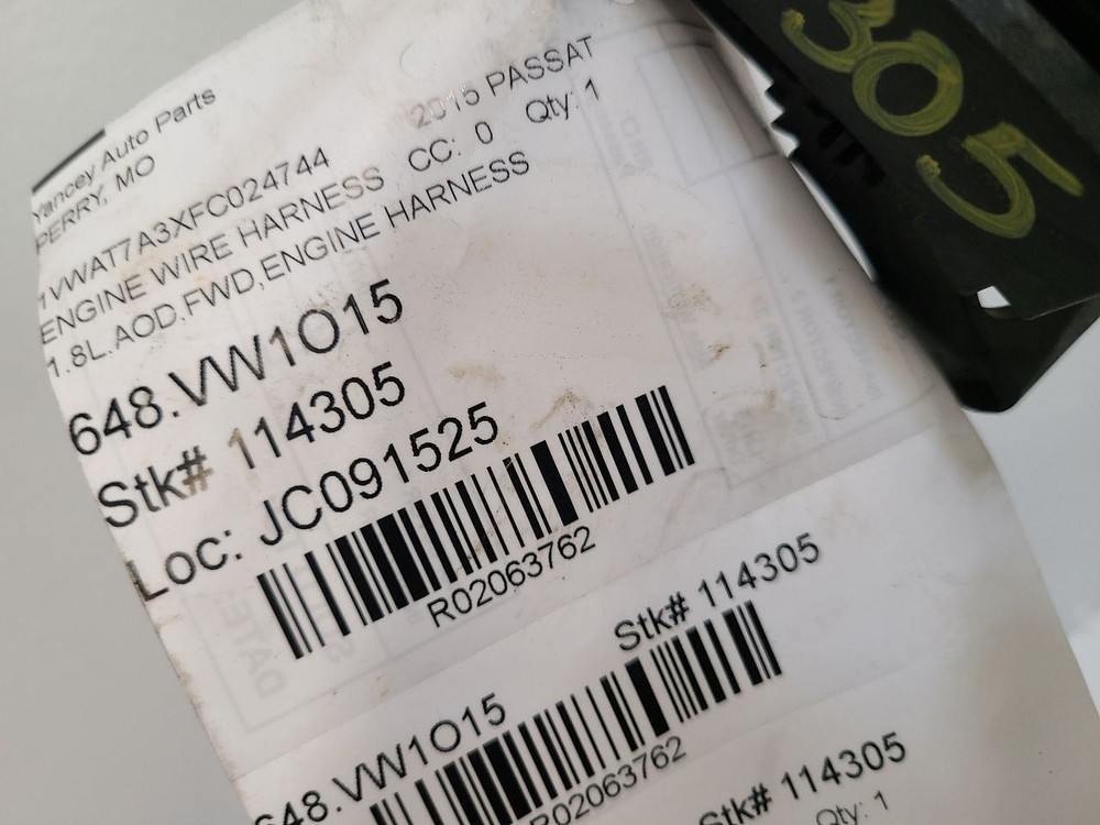 2012 2013 2014 2015 2016 2017 2018 2019 VOLKSWAGON PASSAT Engine Wire Harness