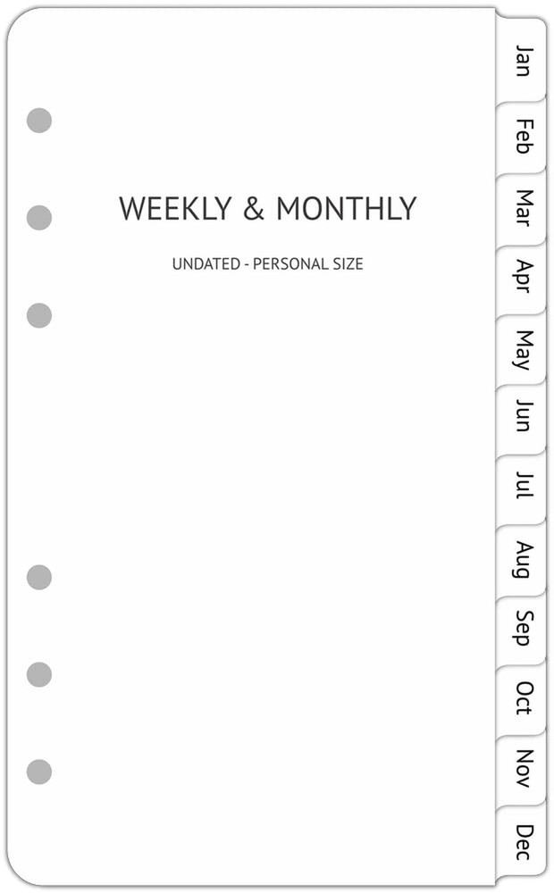 A6 Planner Refills Undated, 2-Page Per Week with Hourly Schedule, Monthly Tab...