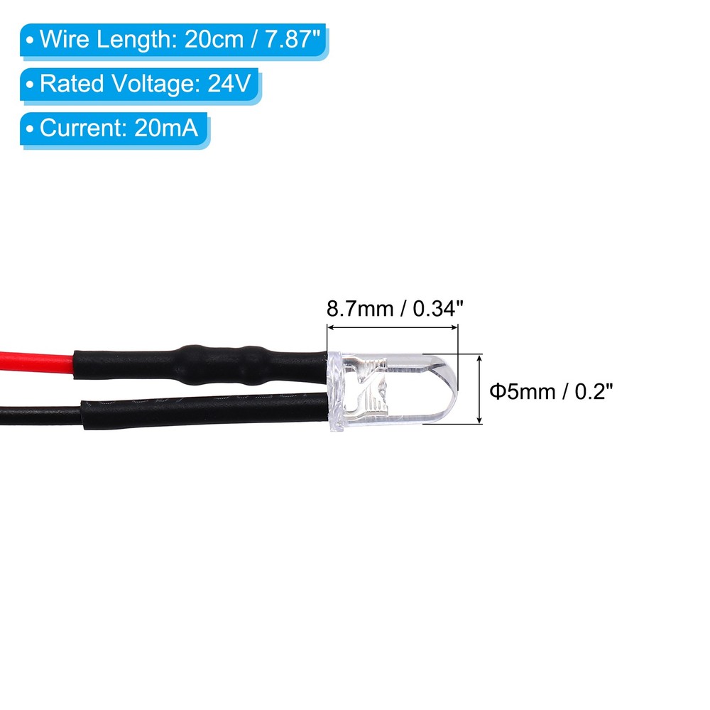 5mm LED Diode Light, 20 Pcs 24V DC, Blue Light