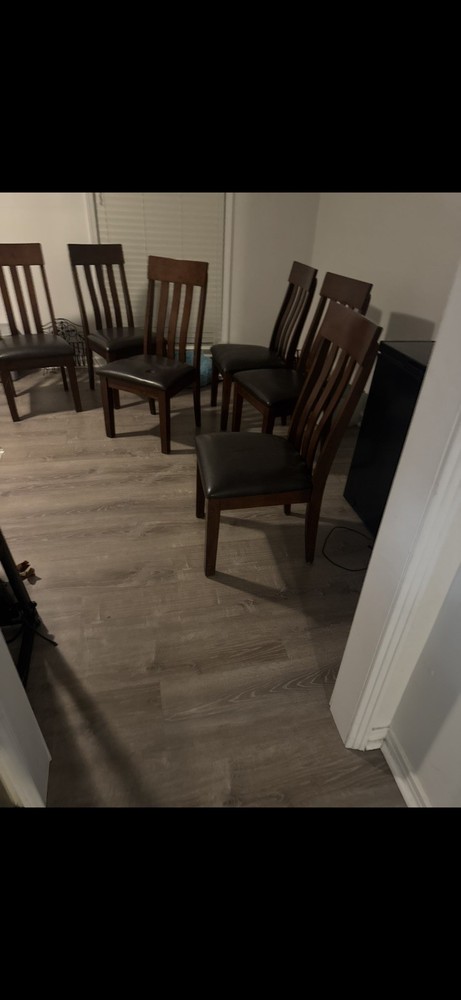6 Piece Brown Dark Wood Rectangular Dining Table Set with Chairs for Kitchen