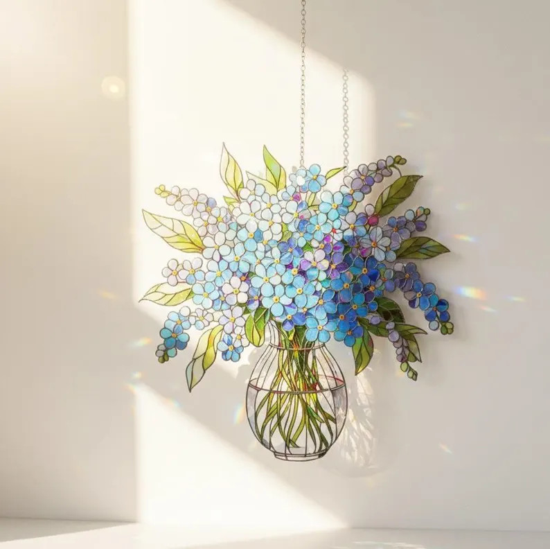 Blue Floral Spring Suncatcher Acrylic Window Decor Gift