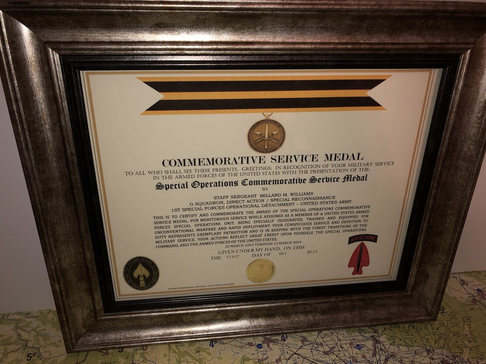 SPECIAL OPERATIONS COMMEMORATIVE SERVICE MEDAL CERTIFICATE ~ Type 1