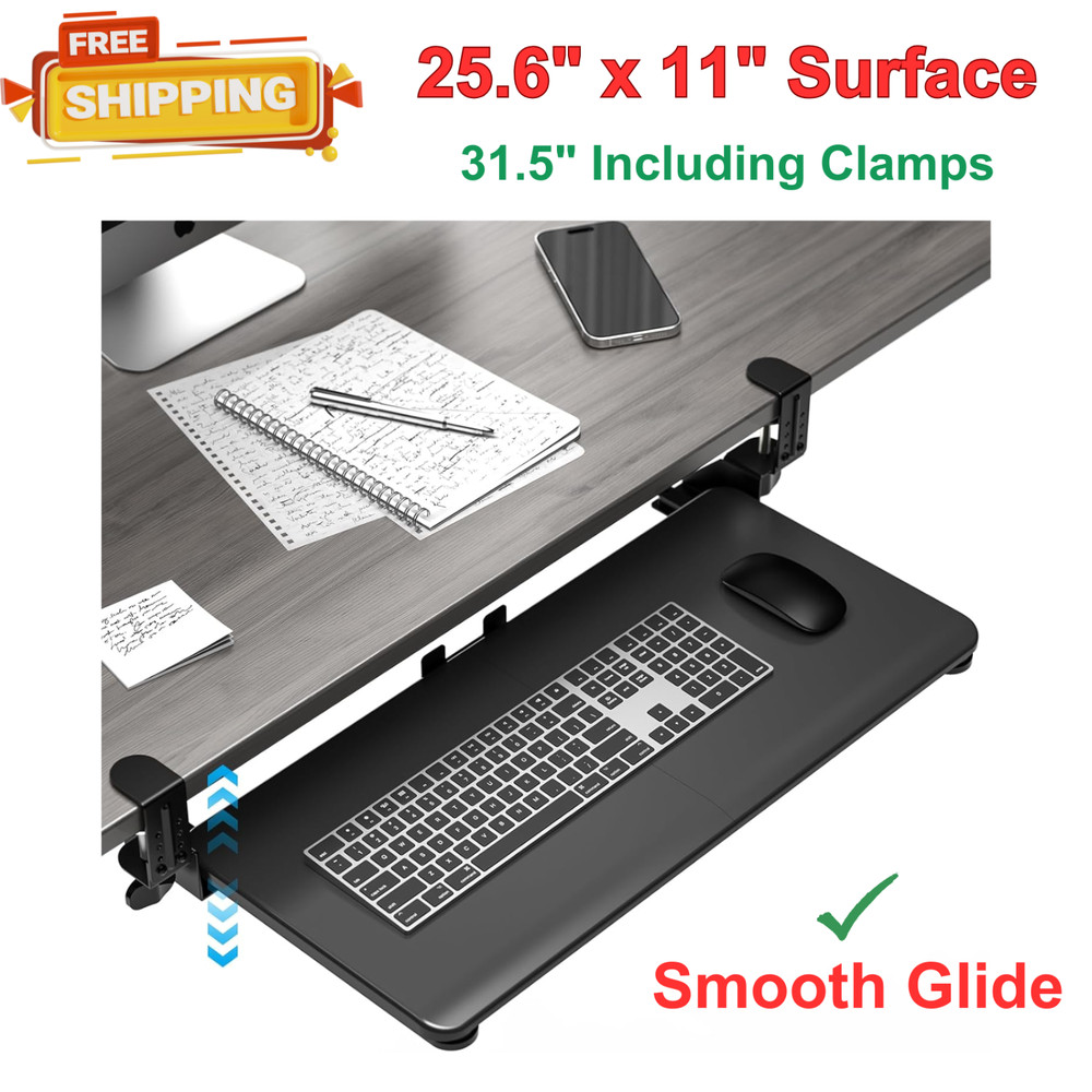 Keyboard Tray Under Desk, Pull Out Keyboard & Mouse Tray with Adjustable C-Clamp