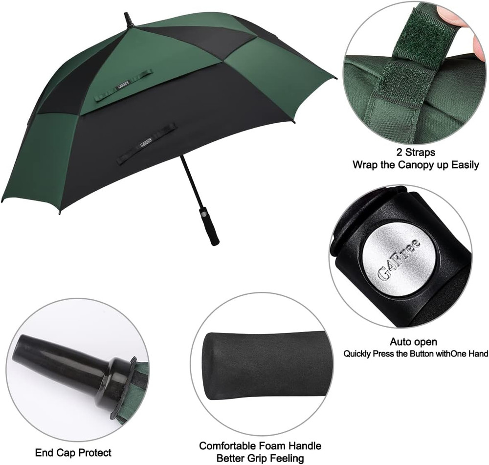 Extra Large Golf Umbrella 62/68 Inch Square Vented Windproof Auto Open Double Ca