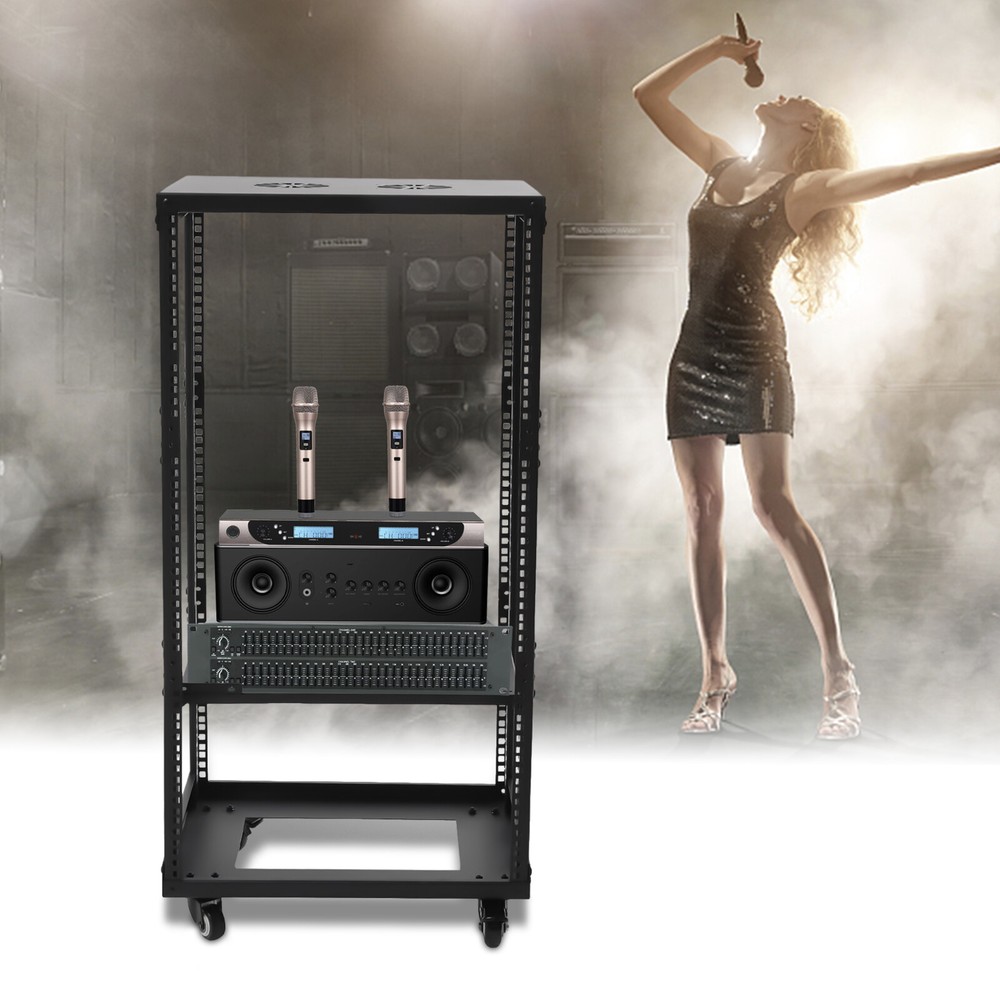 Adjustable 18U Four Post Open Frame Network Server Rack Holder on Caters