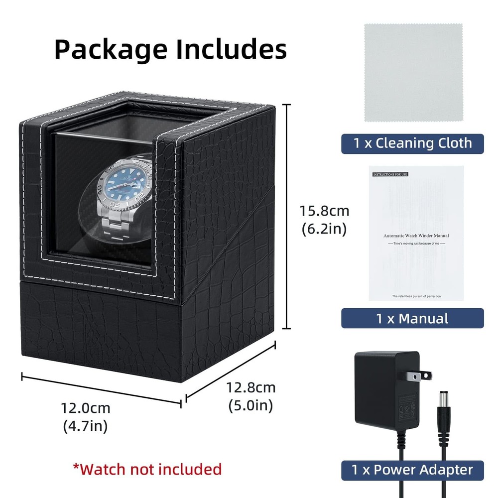 Mcbazel Single Watch Winder, Ultra Quiet Black Crocodile Pattern Leather