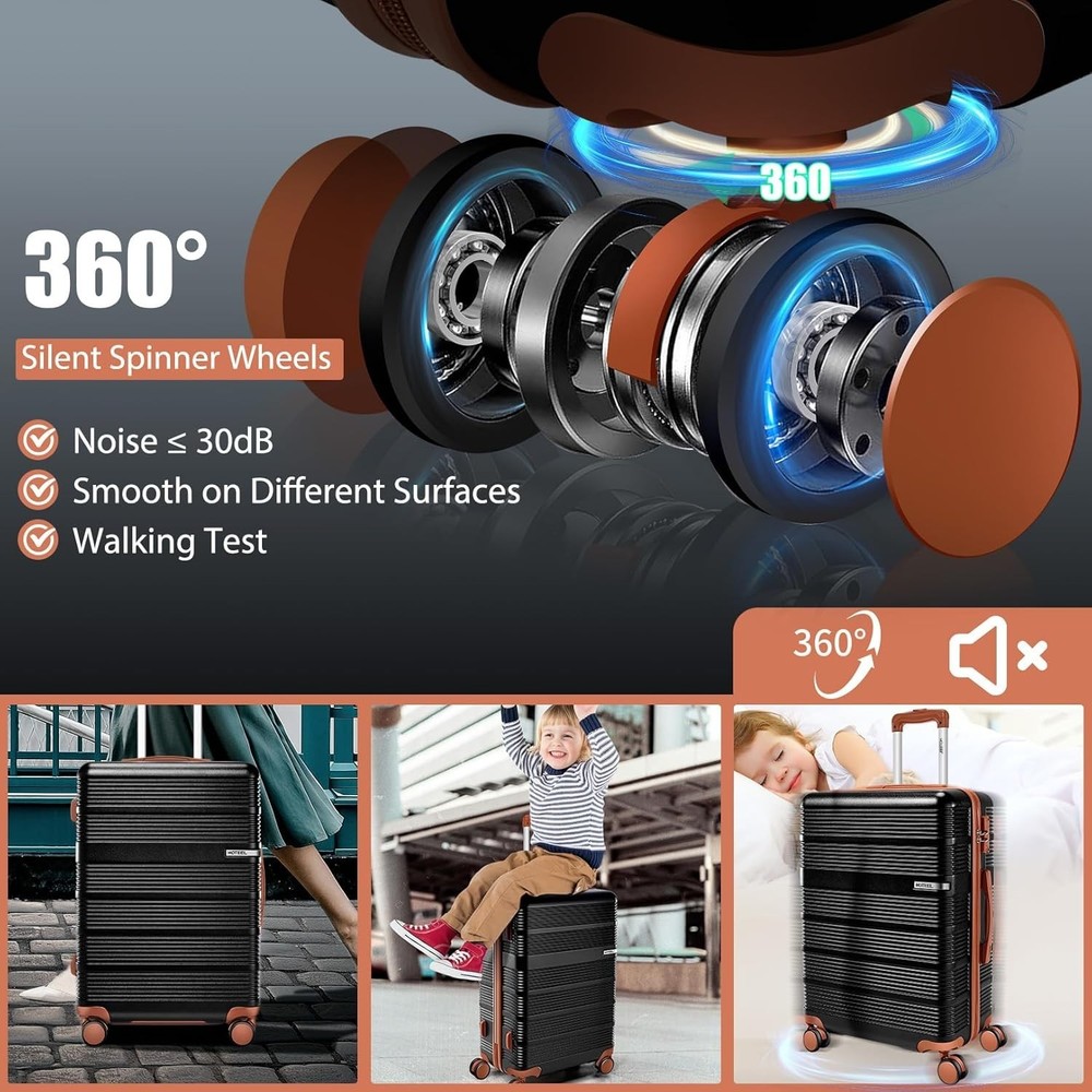 3 Piece Luggage Set ABS+PC Hard Shell Suitcase with Spinner Wheels & TSA Lock