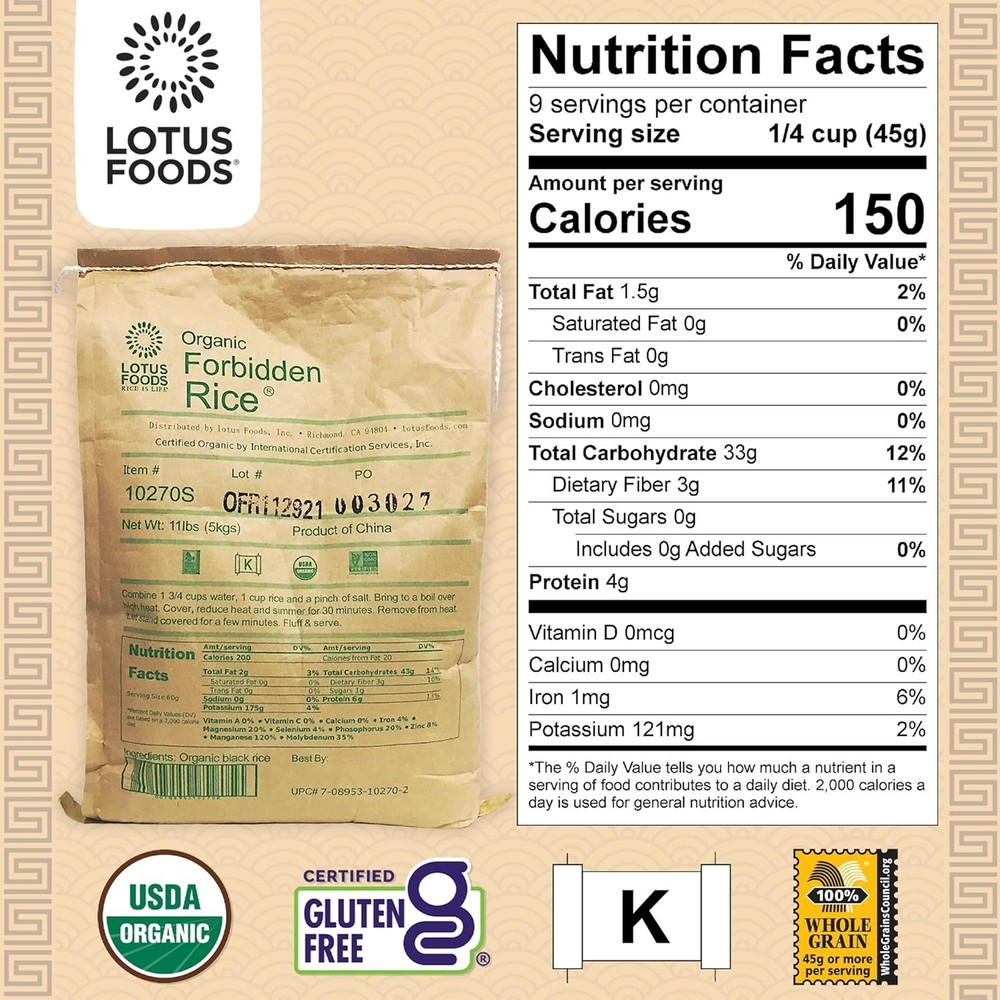 Bulk Organic Forbidden Black Rice 11 lb Bag