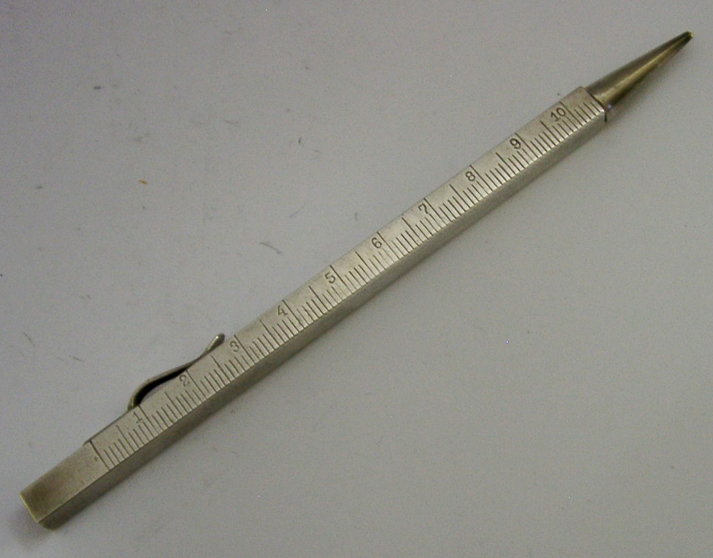 QUAITY SOLID SILVER ARCHITECT'S MECHANICAL PENCIL TELESCOPIC RULER c1920s DECO