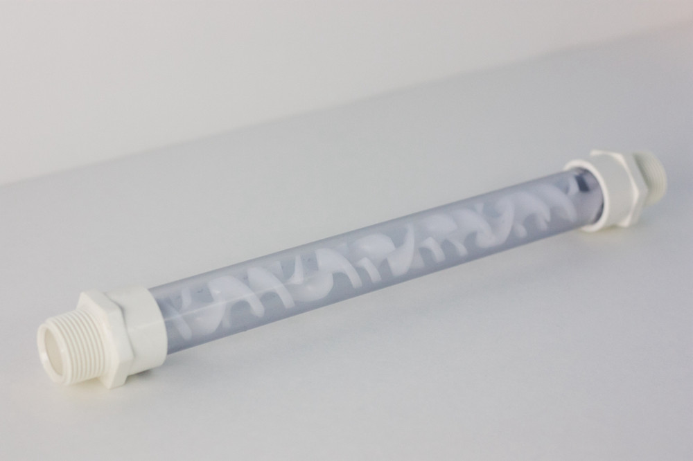 Static mixer clear threaded PVC 3/4"18 element Ozonation hydroponics Biodiesel