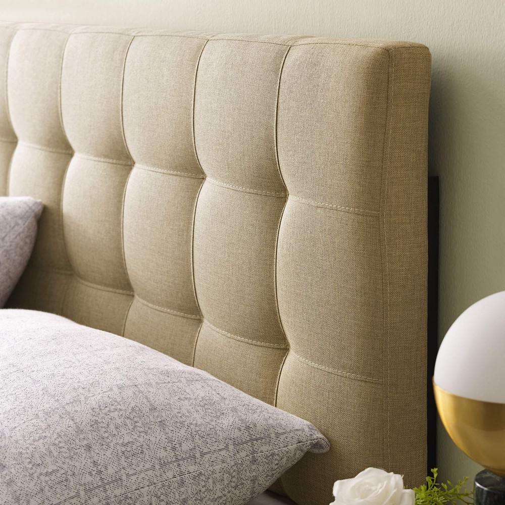 Beige Tufted Full Headboard Adjustable Height Upholstered Fabric Modern Design