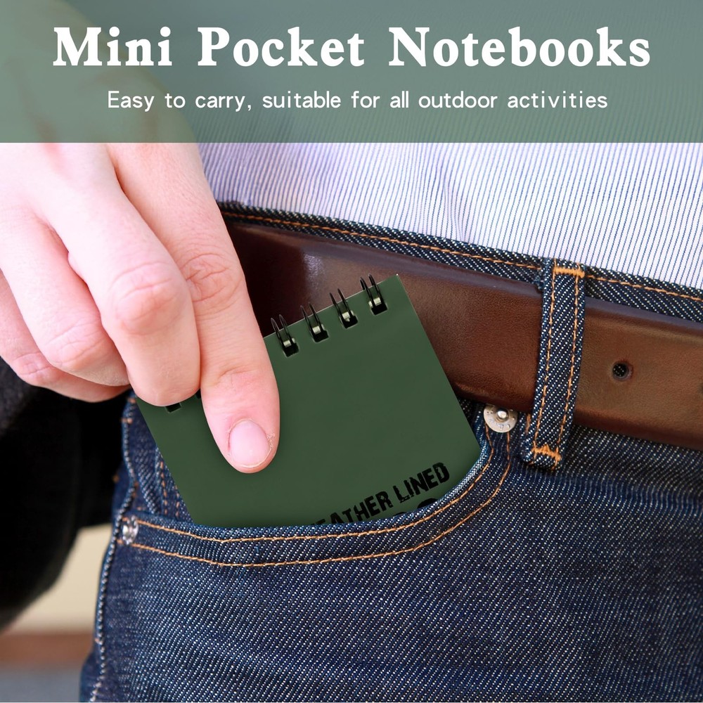 10 Pack Waterproof Notebook, All-Weather Pocket Sized Tactical Notepad, Top S