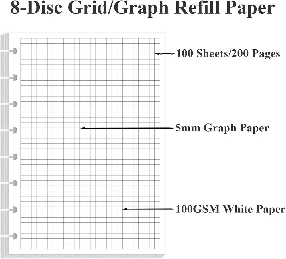 A5 TUL Discbound Grid Refill Paper, 8-Disc Discbound Graph Paper, 100Sheets