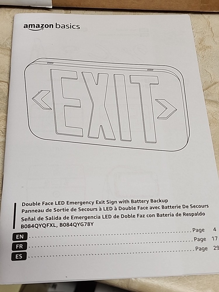 2PK Amazon Basics LED Emergency Exit Sign, Double Face Exit with Battery Backup