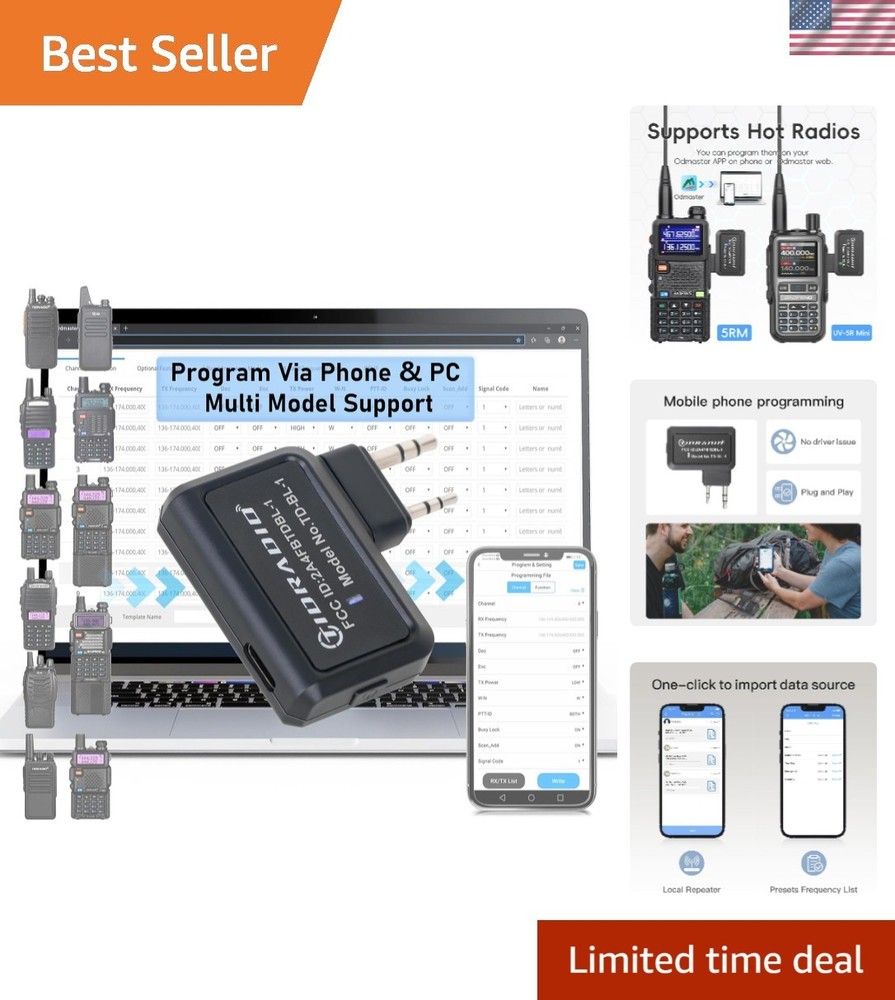 Baofeng Wireless Programmer Adapter with APP & PC Program - Supports 12 Channels