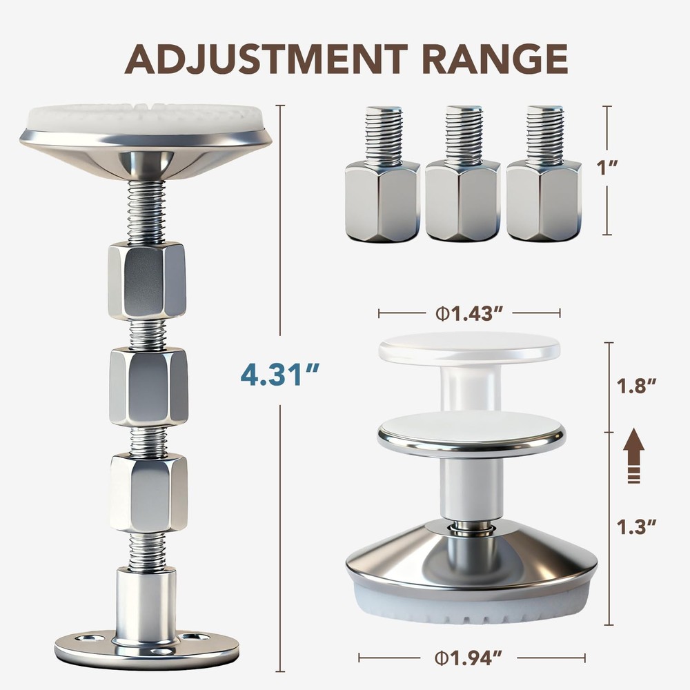 2PCS Adjustable Threaded Bed Frame Anti-Shake Headboard Stoppers w/ Wall Protect