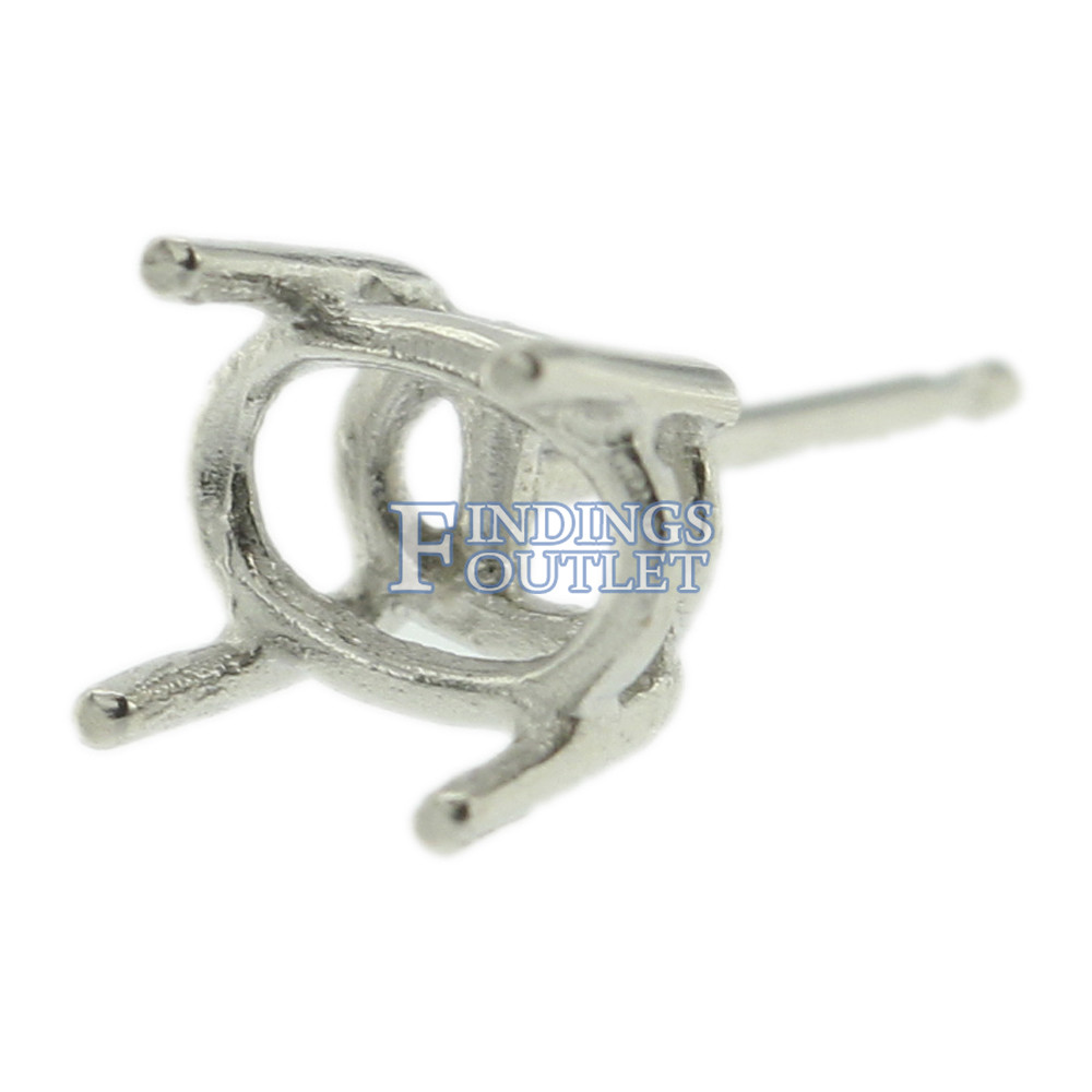 14k White Gold Oval Stud Earring Mounting Setting Push Back Post 4 Prong