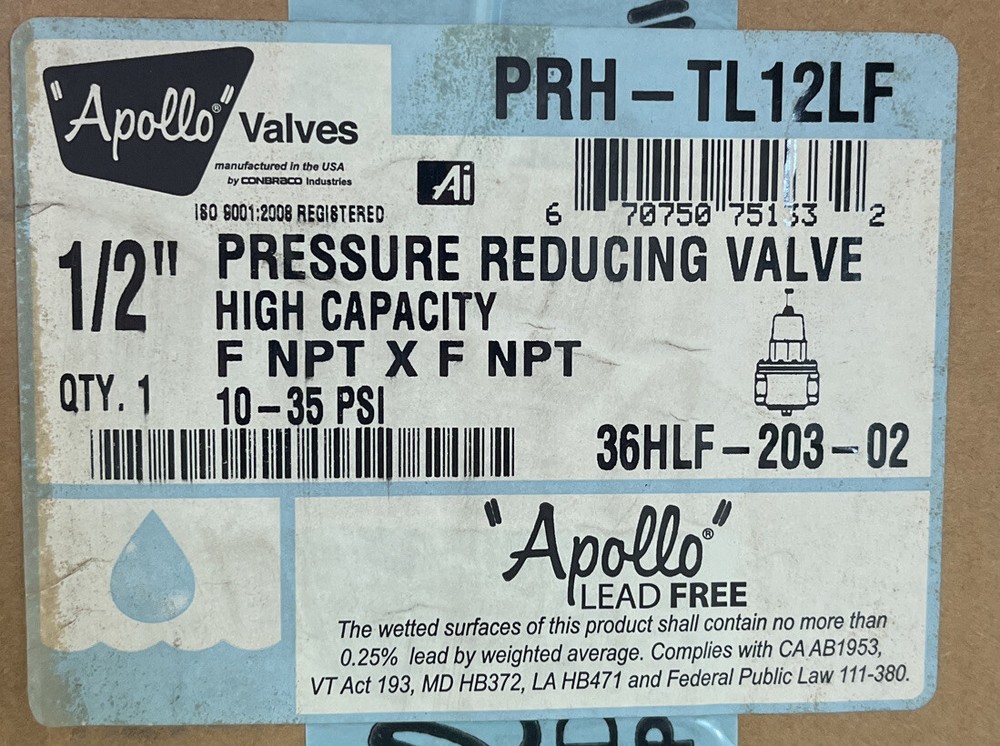 APOLLO Valves #36HLF-203-02 1/2”Water Pressure Reducing Valve F NPT X F NPT