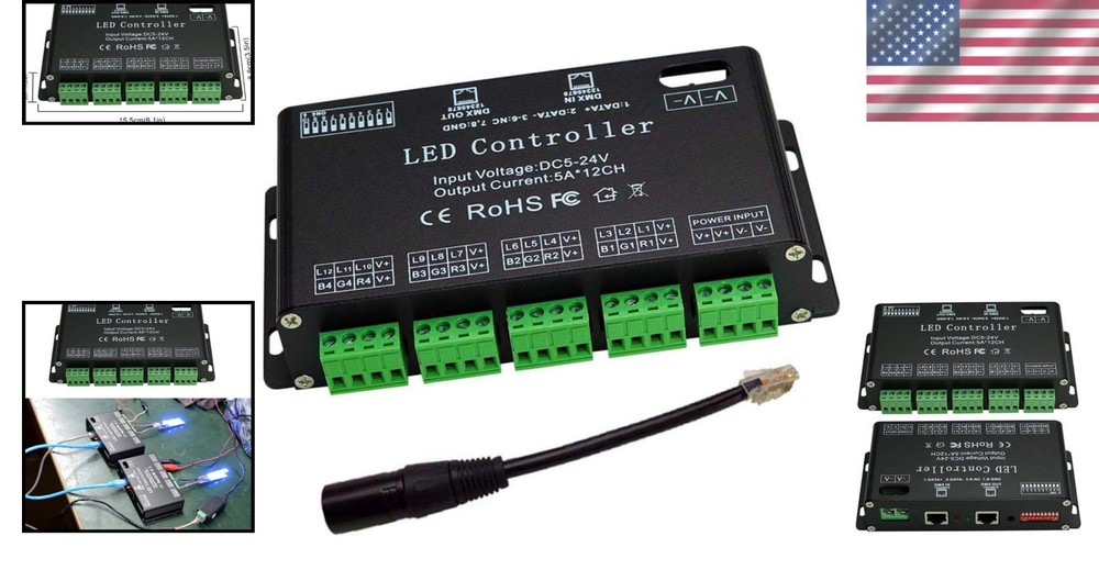 Professional RGB LED Light Controller - 12 Channels DMX512 Decoder Dimmer Driver