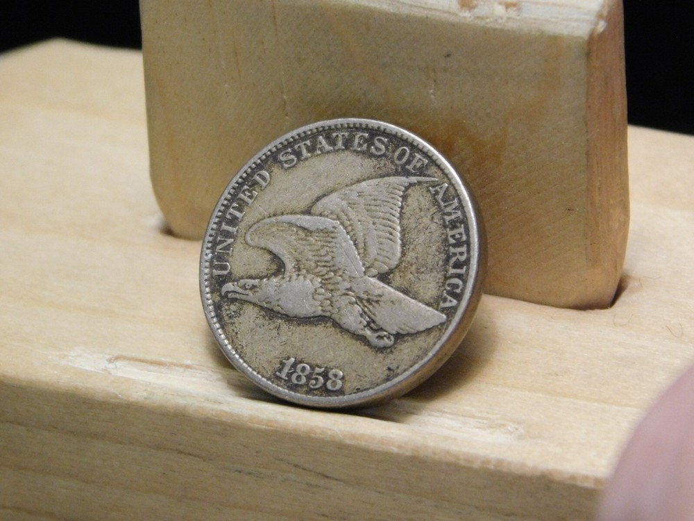 1858 Flying Eagle cent large letters 180+ degrees rotated reverse