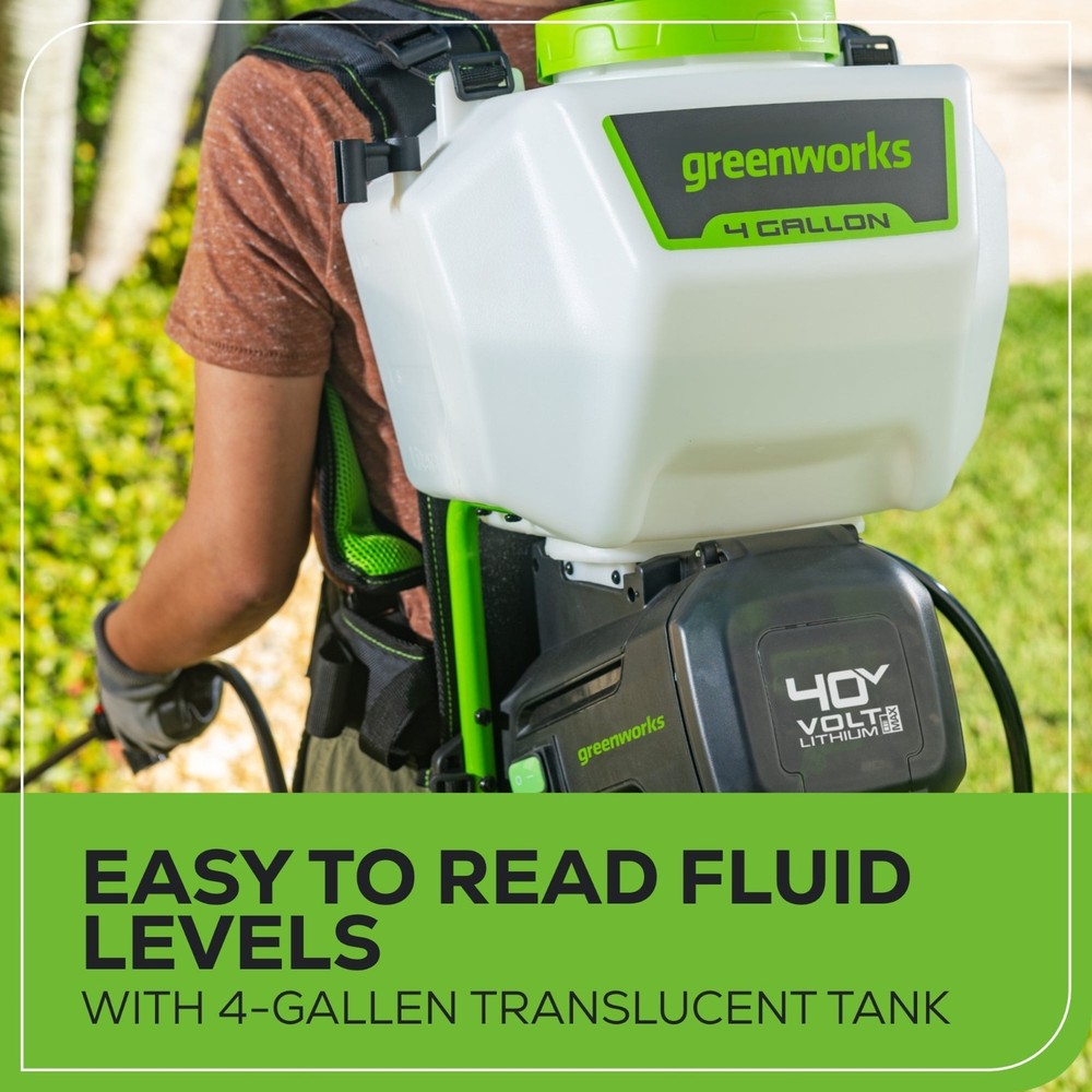 Greenworks 40V 4 Gallon Cordless Backpack Sprayer, Tool Only
