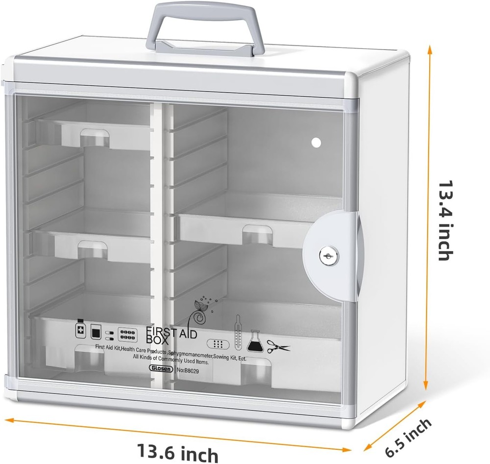 Medicine Cabinet Locking Cabinet Wall Mounted Portable Storage Container Silver