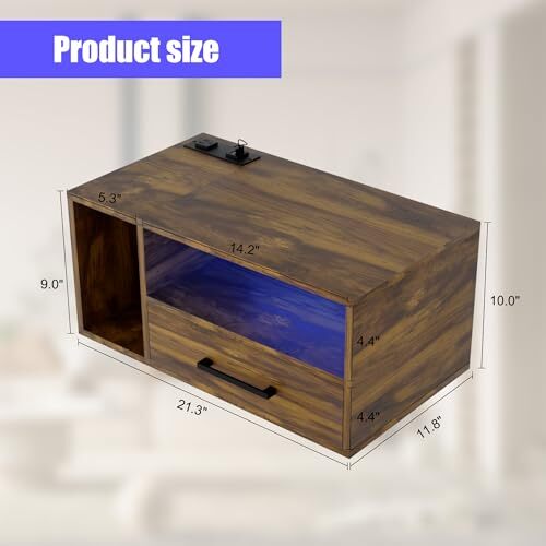 Floating Nightstand with Charging Station and LED Lights, Floating Rustic Brown