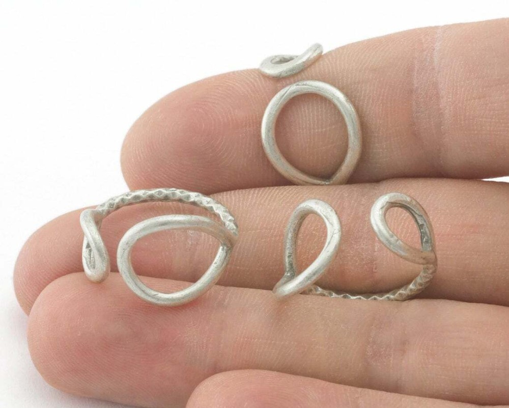 Hammered Drop Circles Frames Adjustable Ring Antique Silver Brass 5US 8US 4350