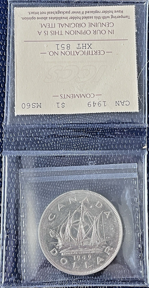 Canada 1949 Silver Dollar Certified MS60 ICCS (80% Silver)