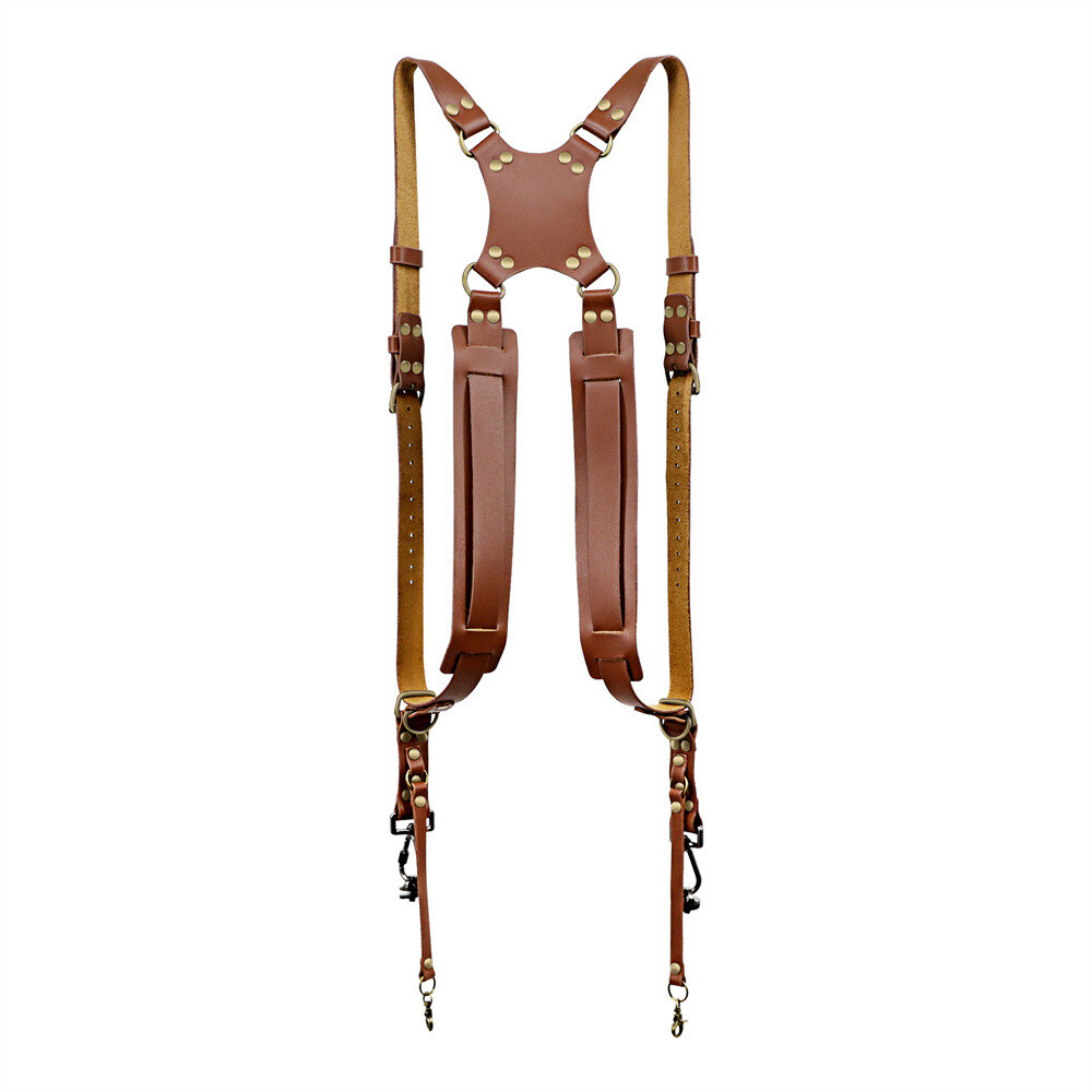Leather Dual Camera Strap Harness QR Multi Gear Camera Shoulder Adjustable Belt