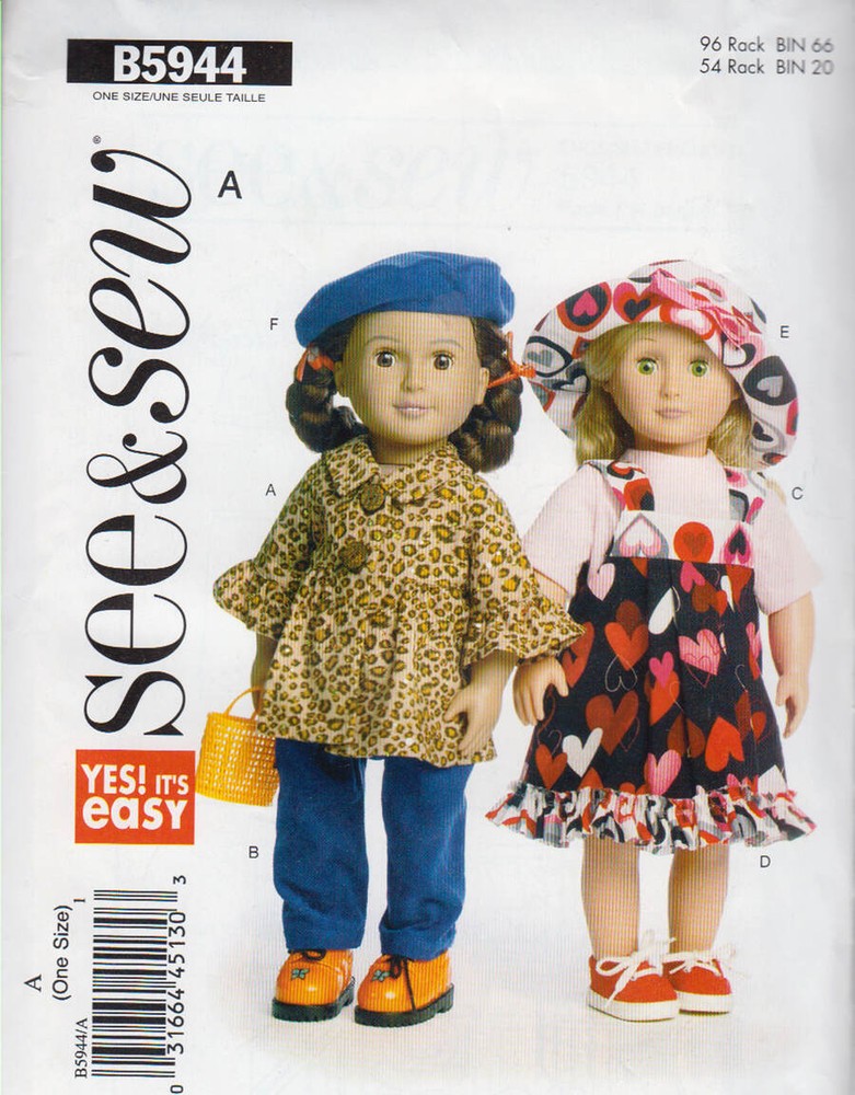 Sewing Pattern See & Sew 5944  18" Doll Clothes