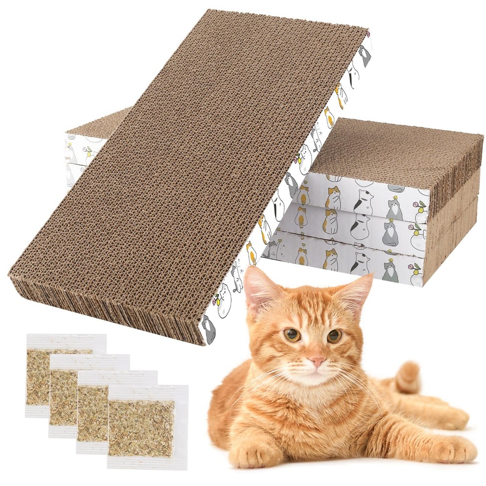 Cat Scratching Board 4 Pack Cardboard Catnips Flat Double Sided Pad Indoor