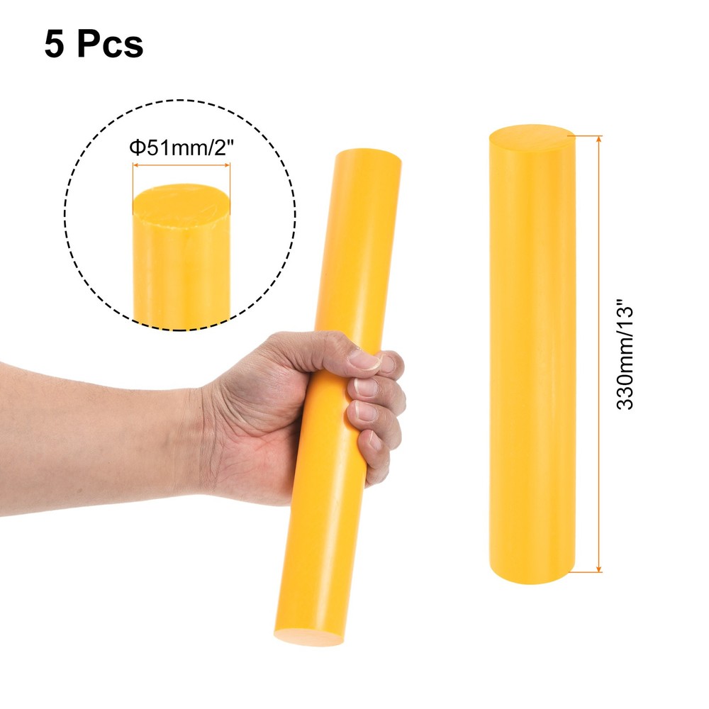 5 Pcs Yellow Plastic Rods 51 x 330mm ABS Round Stick Solid Bar DIY Model