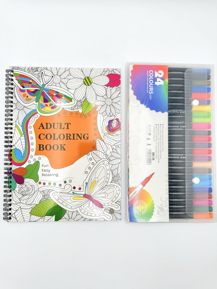 Coloring Book Spiral Bound 30 Patterns w/24 Dual-tip Markers