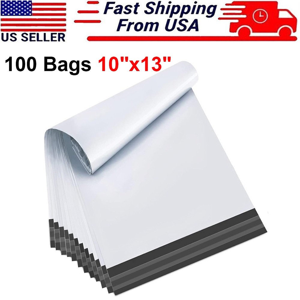 100 10x13 Plastic Poly Mailers Self Sealing Envelope Mailing Shipping Bags White