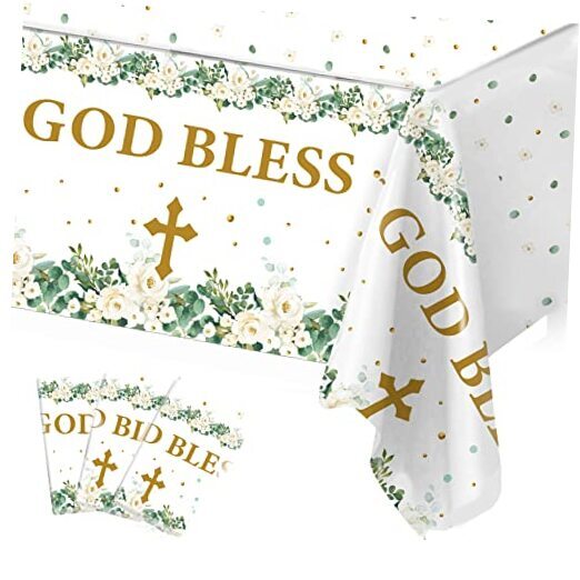 3 Pcs. Baptism Tablecloth, God Bless Tablecloth, Cross Tablecloth, First Green